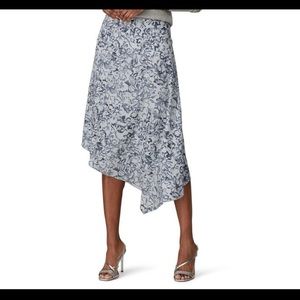 Victor Alfaro Collection - Asymmetrical Hem Skirt - Blue and White MIDI Skirt